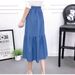 2025 Summer Korean Style High Waist Patchwork Midi Plus Size A-line Simple Pleated Umbrella Skirt_ecoleips.com