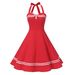 K Performance Outfit Hepburn Style Retro Backless Polka Dot Lace Up Neck Hanging Big Swing Dress_ecoleips.com