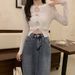 Women's Knitted Sweater Button Design Pure Hollow out Sun Protection Shirt Sexy Alluring Niche Style Black Spring Autumn_ecoleips.com