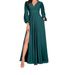 Autumn And Winter New Solid Color V-neck Split-ended Long-sleeved Pleated Elegant Women's Long Dress_ecoleips.com
