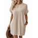 Women's Clothing Spring And Summer New Solid Color Round Neck Loose Short Sleeve Pocket Dress_ecoleips.com