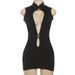 Talenza Black Hollow Out Mini Dress Sexy Sleeveless Tight High Waist Package Hip Dress Women Vintage Y2k Hot Girls Party Dresses_ecoleips.com
