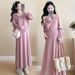 Autumn Korean Fashion Two-Piece Maternity Dress For Pregnant Women_ecoleips.com