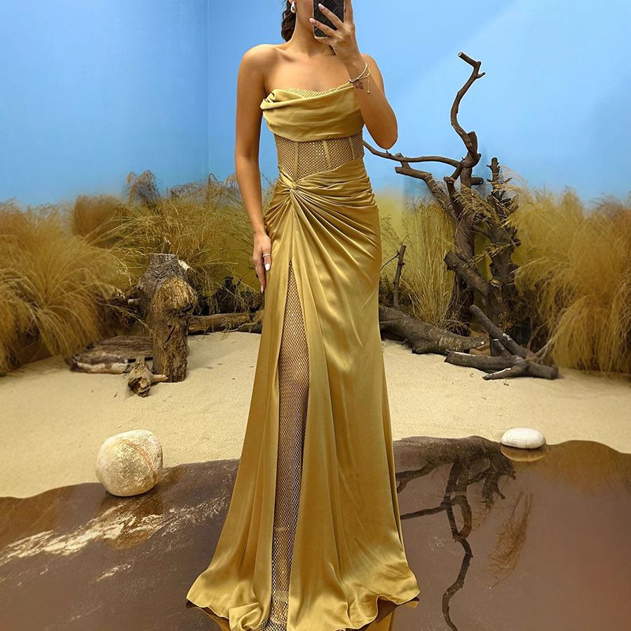 Women's Clothing Spring And Autumn New Party Satin Wrap Dress Ins Casual Fashion Splicing Dress_ecoleips.com