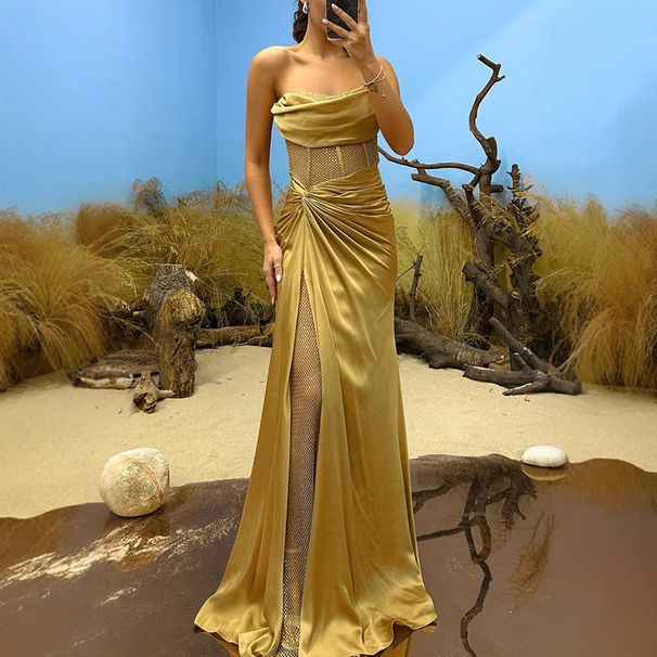 Women's Clothing Spring And Autumn New Party Satin Wrap Dress Ins Casual Fashion Splicing Dress_ecoleips.com