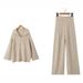 Women's Clothing Chic Oversized Knit Sweater & High-Waisted Trousers Set - Soft Round Neck, Long Sleeves, Streetwear Comfort (Ivory/Grey/Khaki)_ecoleips.com