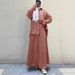 Modest Evening Dress Middle Eastern Traditional Abaya Long Sleeved Shirt And Skirt Set Solid Color Pure Cotton Elegant Muslim Suit For Women_ecoleips.com
