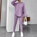 Women's Clothing Solid Color Striped Loose Hooded Fashion Temperament Trousers Set_ecoleips.com