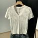 Women's Cable Knit Top Short Sleeve Loose Slimming Pullover Sweater Gentle Style Base Layer_ecoleips.com