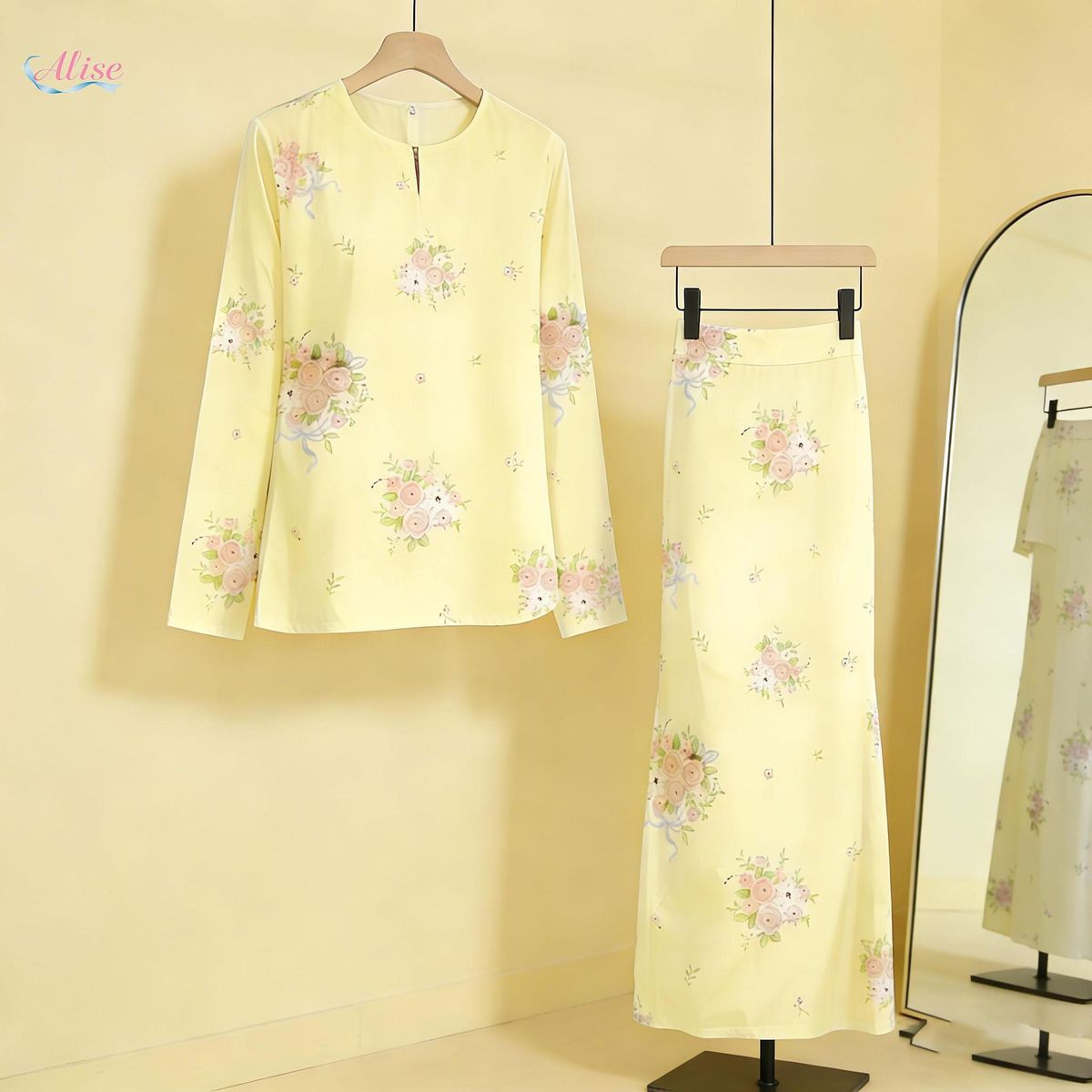 Elegant 3D Print Two-Piece Dress Set for Women Modest Flowy Maxi Skirt And Top Available in Sizes S-3XL And 5 Colors_ecoleips.com