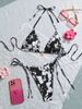 New 2025 Women's Floral Print Bikini Tie Neck Sexy European American Fresh Cute Two Piece Swimsuit_ecoleips.com