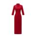 2025 Autumn Women's New Chinese Style Elastic Mesh Jacquard Slim Fit Long Cheongsam Dress LX2552_ecoleips.com