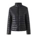 Women's Short Puffer Jacket With Stand Collar Slim Fit Warm Polyester Cotton Coat, Street Style Casual Outerwear For Fall/Winter (Black, Navy, S-XXL_ecoleips.com