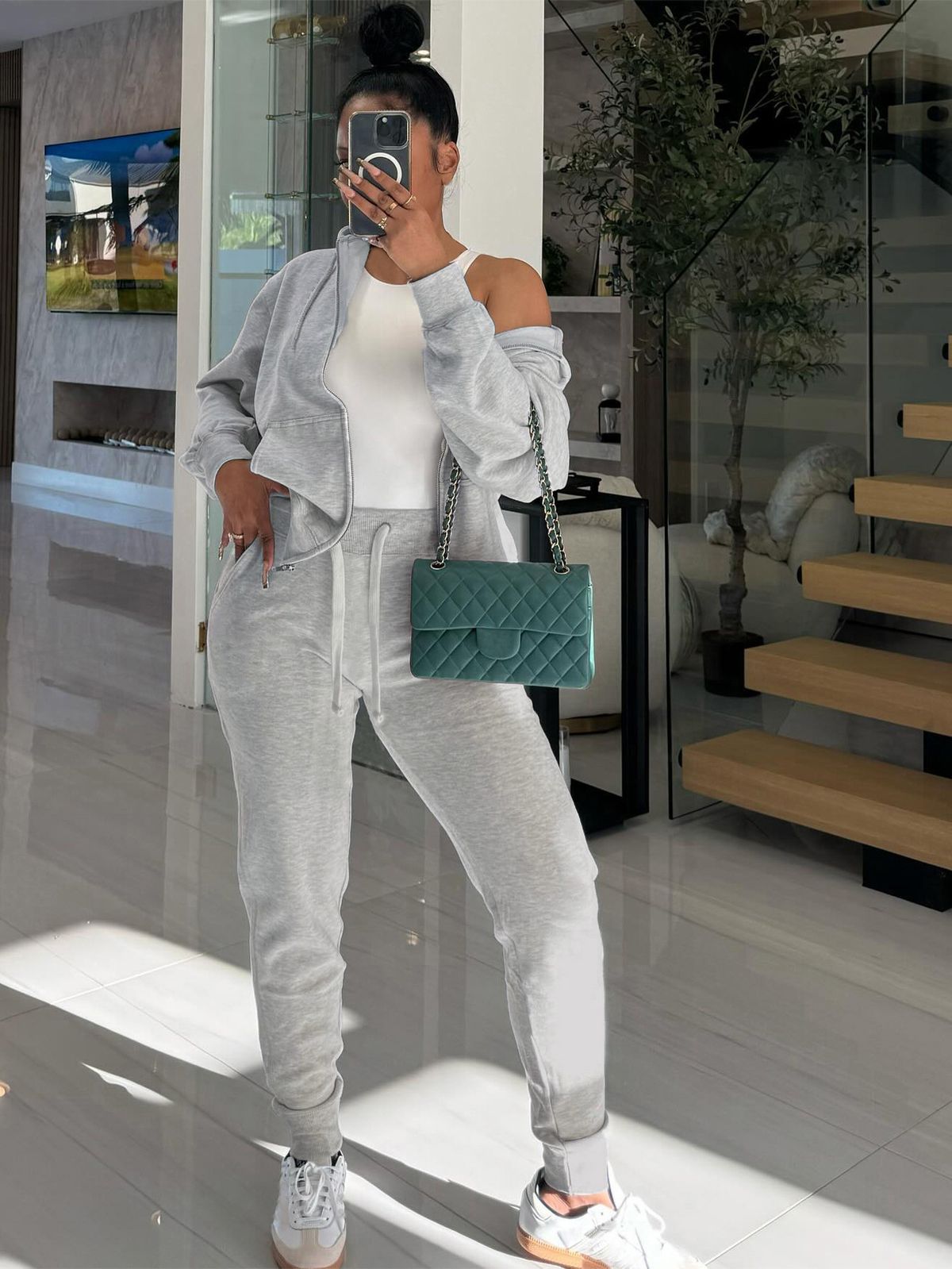 Sports Leisure Fashion Street Long Sleeve Zipper Hood Pocket Elastic Waist Drawstring Pants_ecoleips.com