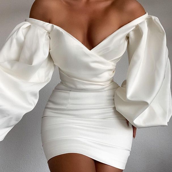 Women’s Off-Shoulder Bodycon Dress – Slim Fit, Sexy Hip-Hugging Design (White/Red/Black, S-XL)_ecoleips.com