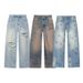 Women's Fashion Casual Mid Waist Wide Leg Ripped Cuff Jeans Rhinestones Sparkling Details Clothing_ecoleips.com