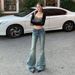 Minghai American Retro Pocket Design Micro-flare Low-waist Distressed Hot Girl Jeans For Women, Versatile Stretch Casual_ecoleips.com