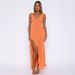 2024 Summer New Fashion V-Neck Sleeveless Ruffled Slit Slim Dress Wholesale For Women_ecoleips.com