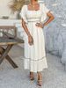 Bohemian Color Block Two-Wear Short Sleeve Casual Loose Maxi Dress For Beach Holiday Vacation_ecoleips.com