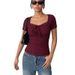Fashionable Short-Sleeve T-Shirt, Lace Collar, Slim Fit Women's 2026 Spring/Summer Pullover_ecoleips.com