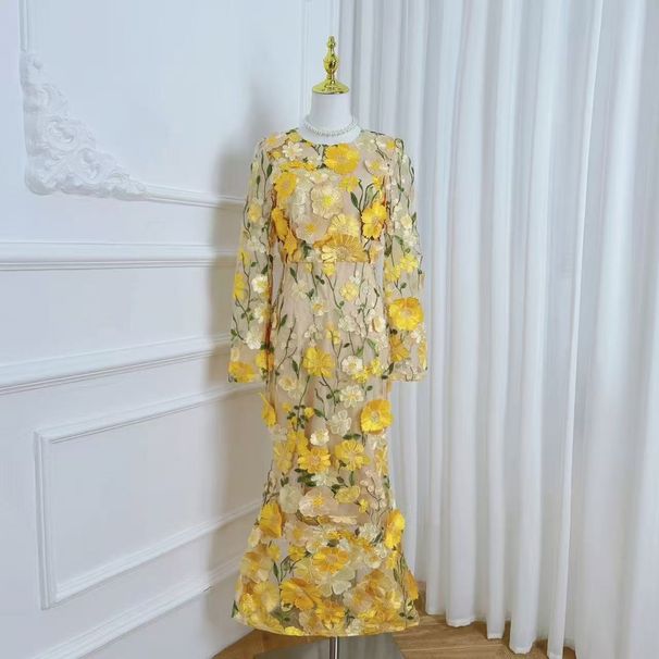 Women's Clothing Dress Early Spring New French Heavy Three Dimensional Flower Embroidery Waist Slim Fishtail Dress Skirt_ecoleips.com