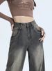 Washed Wide Jeans For Women In Early Autumn, New High Waisted American Straight Leg Lazy And Loose Summer Floor Pants_ecoleips.com