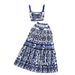 Women's Blue And White Porcelain Print Skirt Set Casual High Waist Mid-Length Pencil Skirt With Revealing Waist Camisole_ecoleips.com