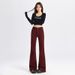 Minghai Sweet Cool Style Ankara Red Micro Flare Double Button Jeans For Women, New Autumn High-Waisted Slimming Long_ecoleips.com