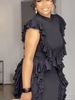 K New Women's Fashion Ruffled Waist-Concealed Solid Color Backless Dress_ecoleips.com