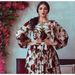 Muslim-Friendly Bohemian Floral Print Dress Short Ruffle Sleeve Waist Tie Rose Pattern Breathable Polyester Blend S XL_ecoleips.com
