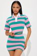 Women's Clothing Autumn New Products Navel Baring Contrast Color Striped Shirt Collar Skirt Suit For Women_ecoleips.com