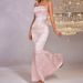 Cross-border Foreign Trade Slip Dress, European And American Sexy Backless Jacquard Tie-up Long Bodycon Fishtail Dress_ecoleips.com