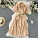 Summer Vintage Green/Blue/Red Turn-Down Collar Single Breasted Dress Casual Short Sleeve High Waist A-Line Midi Robe New Fashion_ecoleips.com
