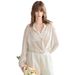 Women's Elegant Lightweight Silk Shirt Stand Collar Long Sleeve Striped Knot Top Sun Protection Summer Commuter Wear_ecoleips.com