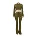 Women's Stylish Half-Zip Cropped Fleece Hoodie With Flared Pants Lounge Two-Piece Set_ecoleips.com