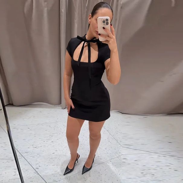 Women's Sexy Tie Front Short Sleeve Polka Dot Slim Fit Mini Dress – Spring Summer Party Gown 2026_ecoleips.com