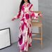 Elegant V-Neck Floral Print Maxi Dress With Long Sleeves – Comfortable Loose Fit For Casual & Office Wear_ecoleips.com