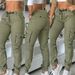 Women's Clothing Army Green Casual Patch Pocket Cuffs Trousers_ecoleips.com
