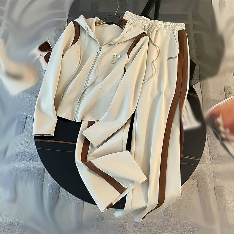 Women's Clothing Spring And Autumn New Casual Loose Stand Up Collar Cardigan Wide Leg Pants Two Piece Set_ecoleips.com