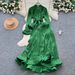 Elegant Satin Wrap-Waist Blouse With High-Waisted Flared Skirt Set - Long Sleeve Ruffle Hem Two-Piece Outfit For Women_ecoleips.com