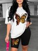 Summer Women's Casual And Fashionable Butterfly Print Loose T-shirt+shorts Two-piece Sportswear Suitable For Daily Wear-33_ecoleips.com