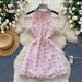 Korean Style Women's Elegant Evening Dress Sleeveless Halter Neck A-Line Silhouette Heavy Sequins Floral Details Spring/Autumn Summer_ecoleips.com