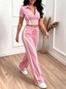 Women's Clothing Slim Fit Color Blocked Jacket And Straight Leg Trousers Set Spring Summer Two-Piece Outfit Short Sleeved_ecoleips.com