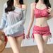 Plus Size Women's Swimsuit Two Piece Long Sleeved Three Piece Cover Up Beach And Hot Spring Use Slightly Chubby Girls_ecoleips.com