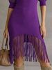 Purple V Neck Chiffon Lantern Sleeve Pit Rib Knit Fringe Mini Dress, Loose Lightweight Breathable Soft Skin-touch Bodycon Midi Dress_ecoleips.com