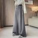 Suitable For All Seasons High-End Striped Linen Suit For Women, Summer Thin Straight Loose Wide-Leg Pants With Relaxed Draping Effect,_ecoleips.com