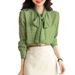 2024 Spring And Autumn New Women's Shirt, Green Polka Dot Shirt With Tie Collar, Long Sleeve Casual Cardigan, Thin Top_ecoleips.com