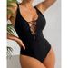 Women’s Clothing new conservative one piece swimsuit women's solid color drawstring hollow tight beach swimsuit_ecoleips.com