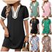 Women's V Neck Lace Patchwork Puff Sleeve Dress with Pocket European And American Style Cross Border Fashion for Amazon_ecoleips.com