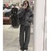 girl Korean Retro Gray Stand Collar Corduroy Loose Jacket Autumn And Winter Thickened Cotton Coat For Petite Women, Trendy_ecoleips.com